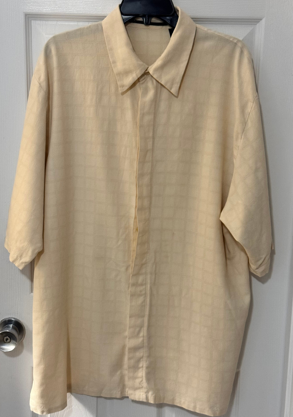 Saxony Silk Jacquard Button Front Shirt Beige Size XL